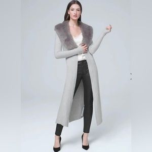 Whbm Soft Duster with Removable Faux- Fur Collar in Gray size L